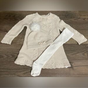 Elegant Cream Knit Dress Set for Baby Girls